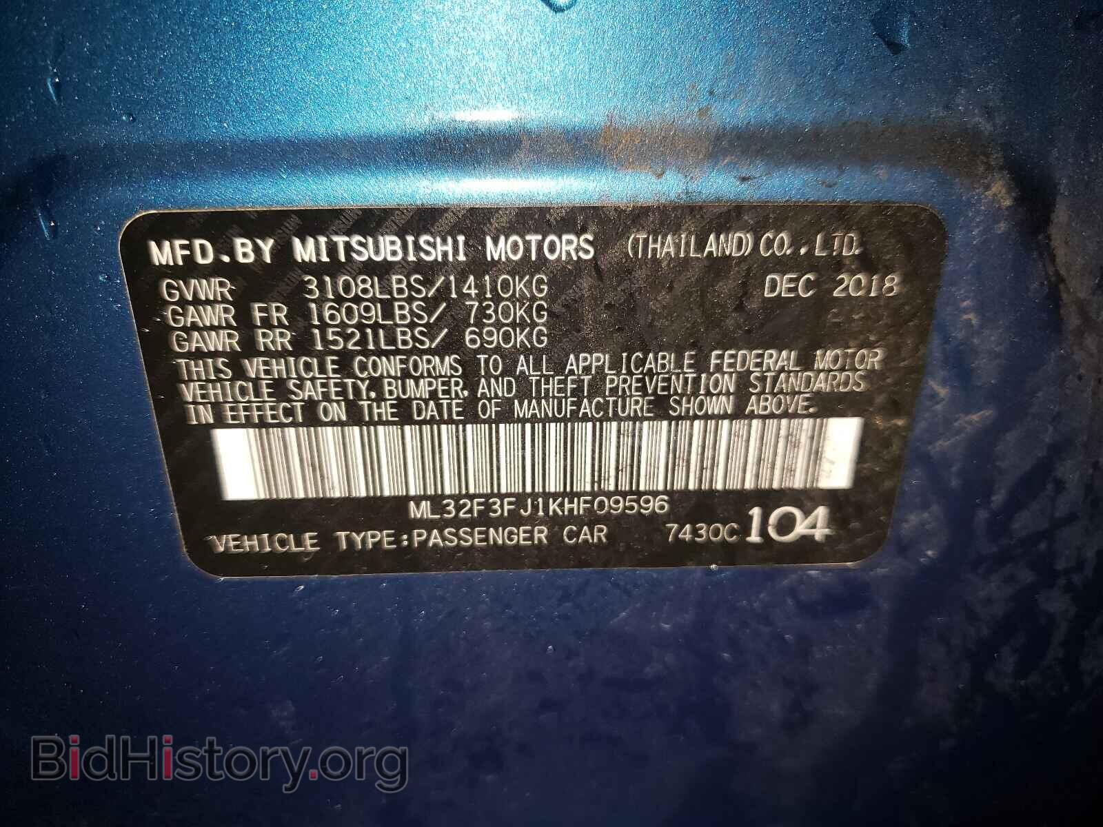 2019 MITSUBISHI MIRAGE - VIN: ML32F3FJ1KHF09596 - Фото 10