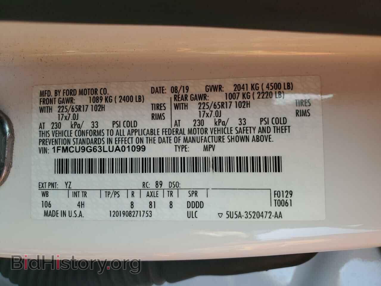 2020 FORD ESCAPE - VIN: 1FMCU9G63LUA01099 - Photo 12