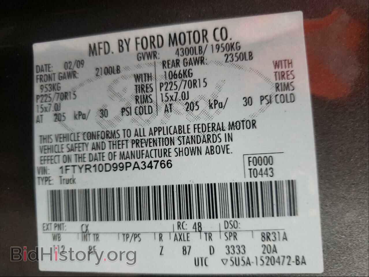 2009 FORD RANGER - VIN: 1FTYR10D99PA34766 - Фото 10
