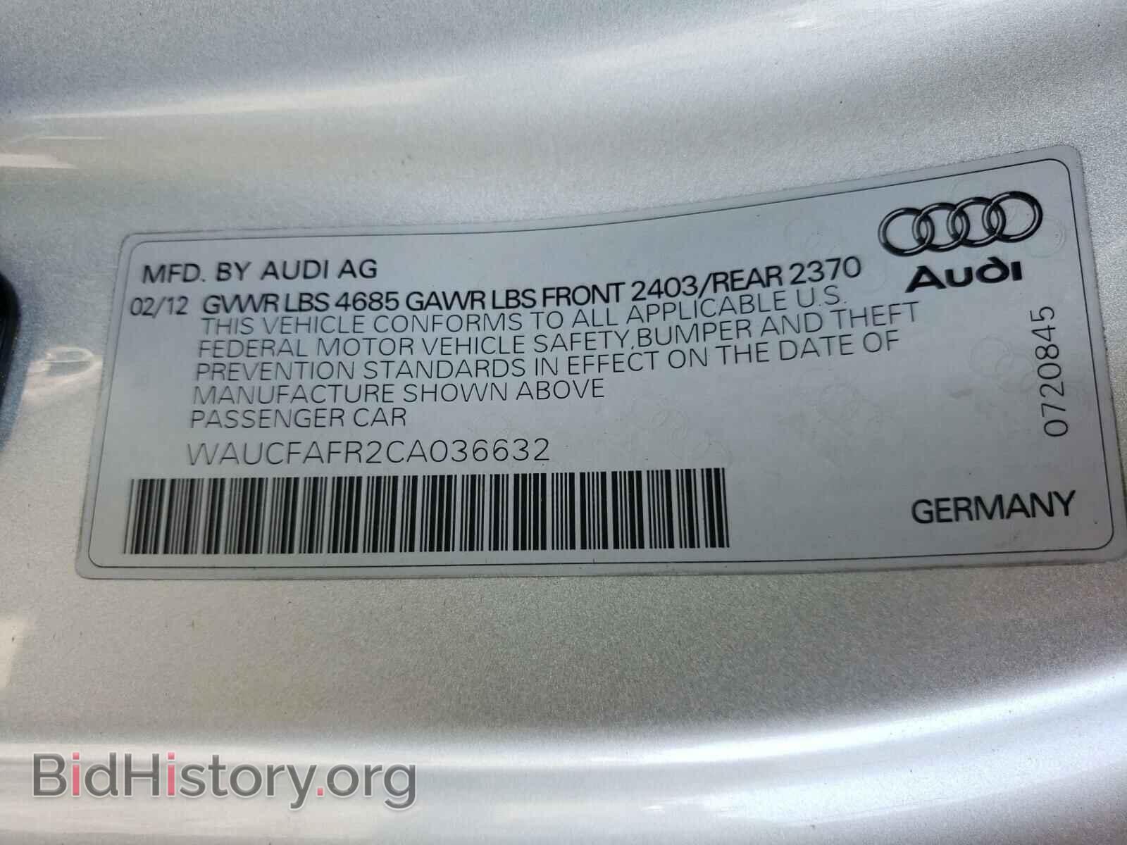 2012 AUDI A5 - VIN: WAUCFAFR2CA036632 - Фото 10