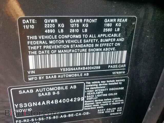 2011 SAAB 9 5 - VIN: YS3GN4AR4B4004299 - Фото 10