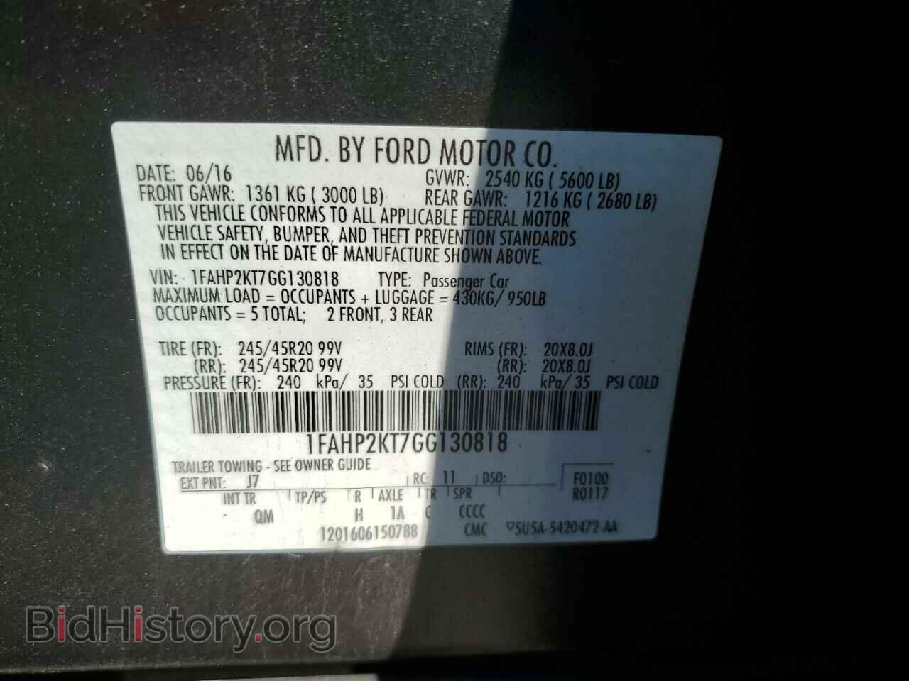 2016 FORD TAURUS - VIN: 1FAHP2KT7GG130818 - Фото 10