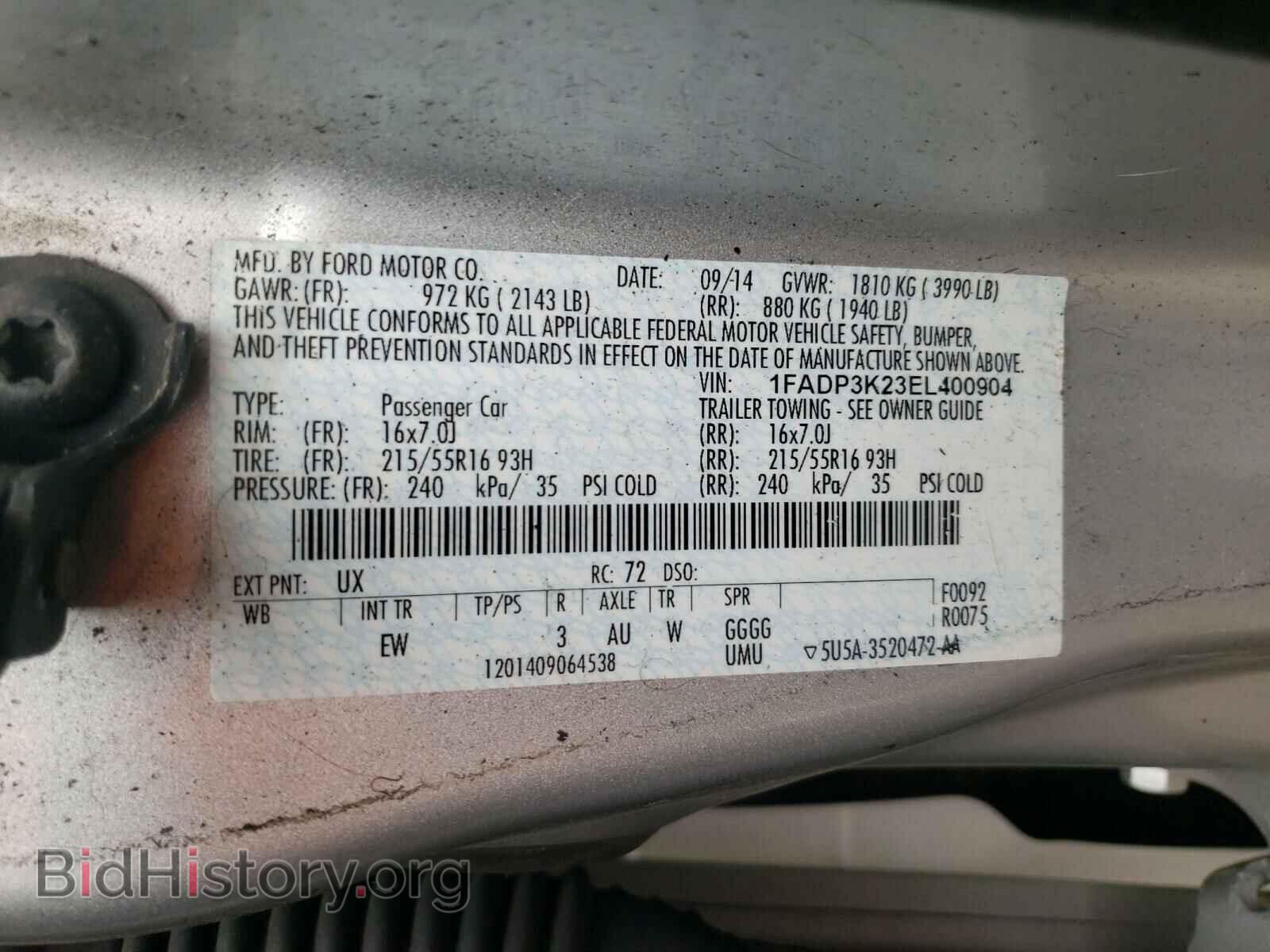 2014 FORD FOCUS - VIN: 1FADP3K23EL400904 - Фото 10