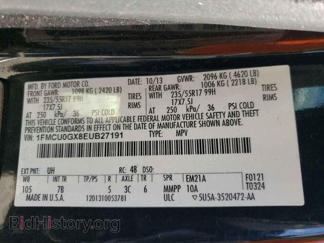 2014 FORD ESCAPE - VIN: 1FMCU0GX8EUB27191 - Фото 10