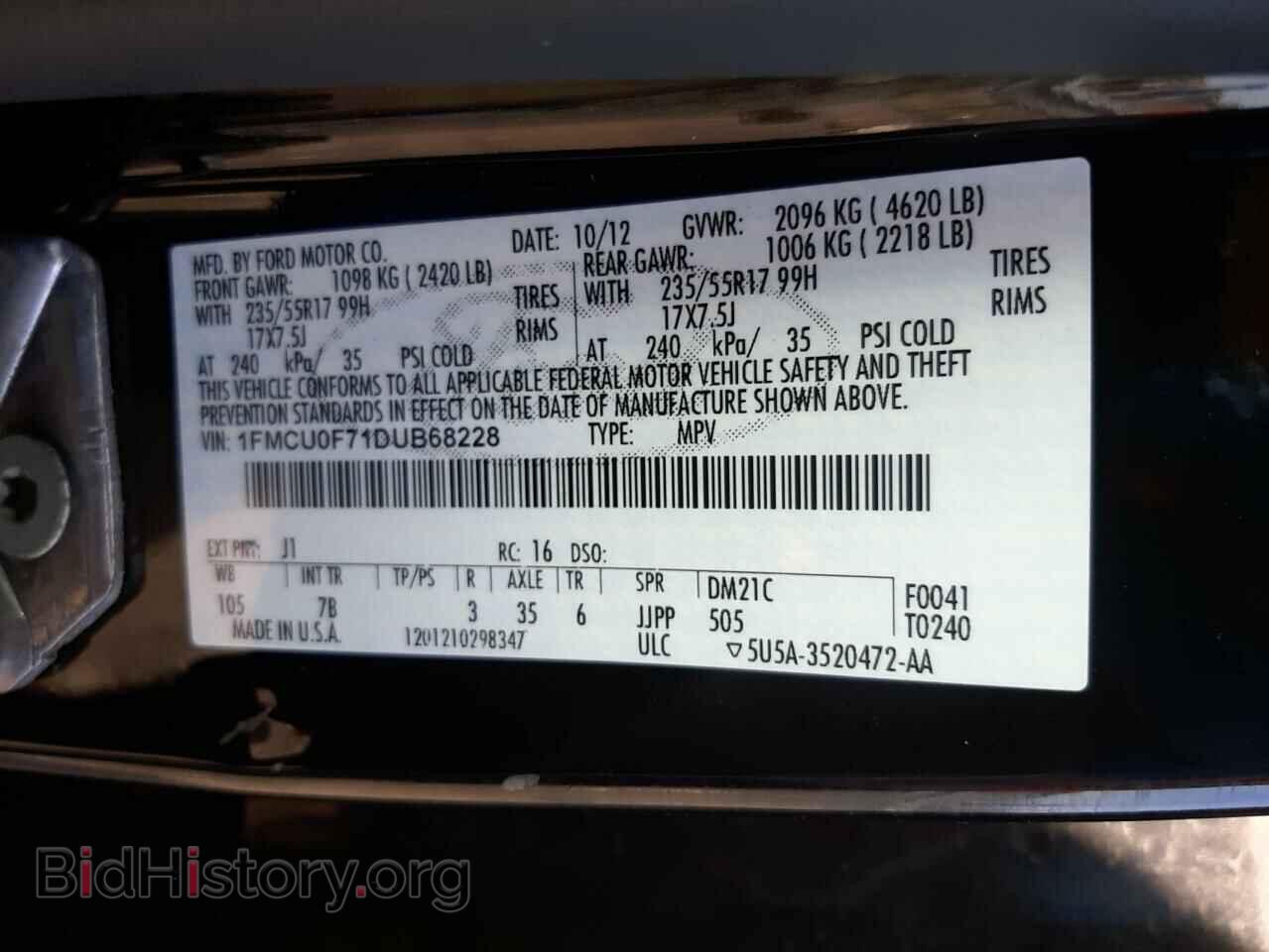 2013 FORD ESCAPE - VIN: 1FMCU0F71DUB68228 - Фото 10