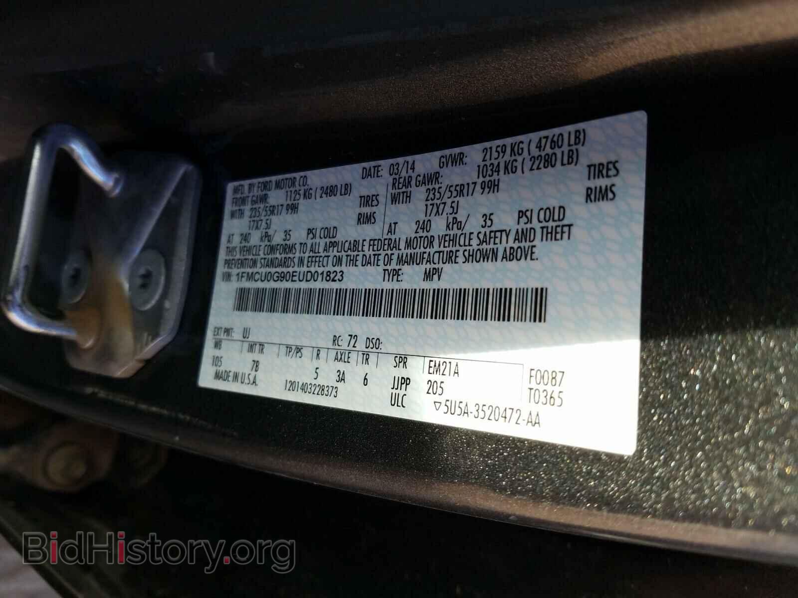 2014 FORD ESCAPE - VIN: 1FMCU0G90EUD01823 - Фото 10