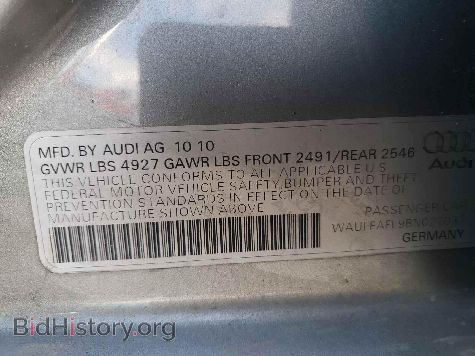 2011 AUDI A4 - VIN: WAUFFAFL9BN027037 - Фото 10