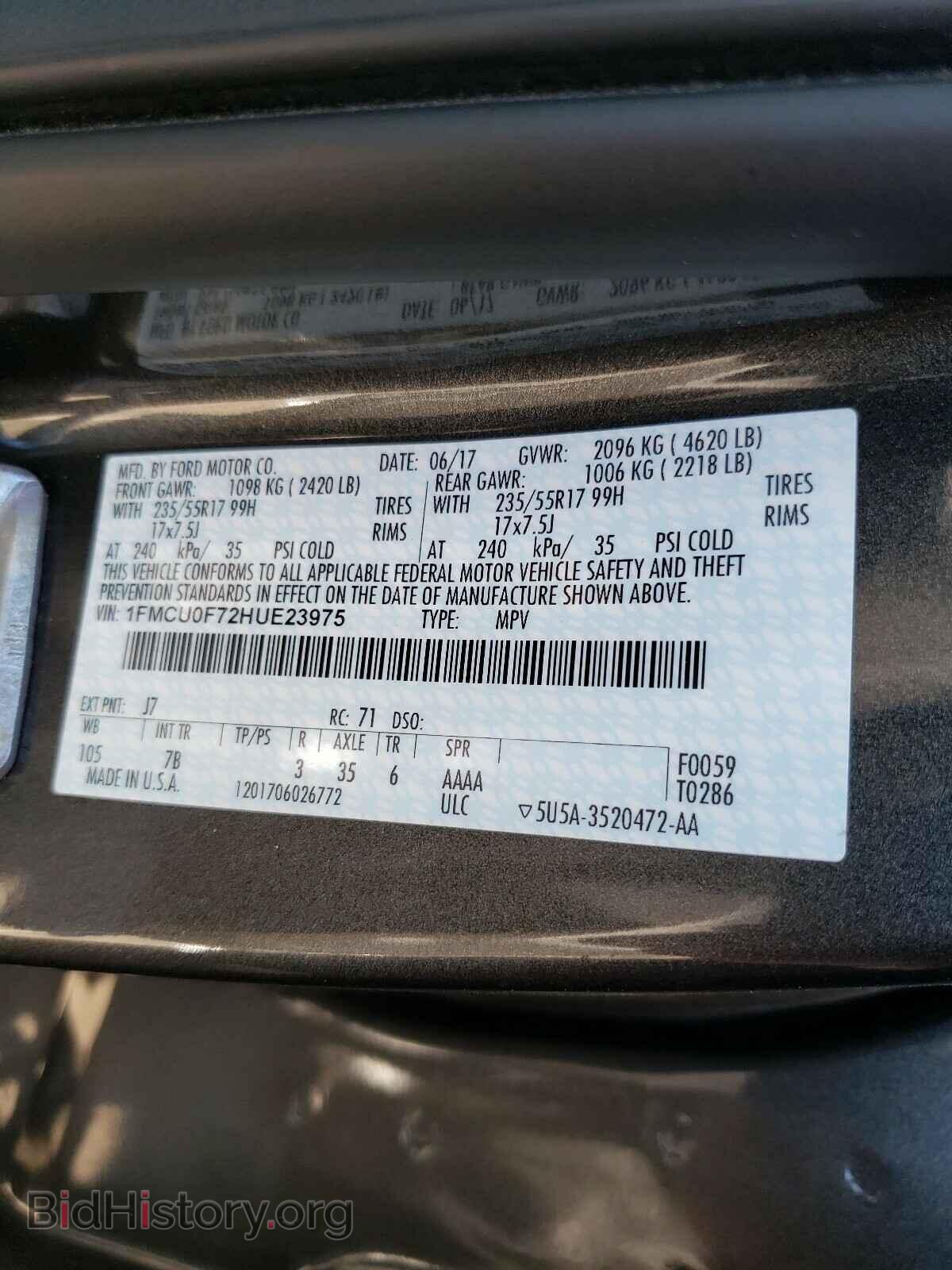2017 FORD ESCAPE - VIN: 1FMCU0F72HUE23975 - Фото 10