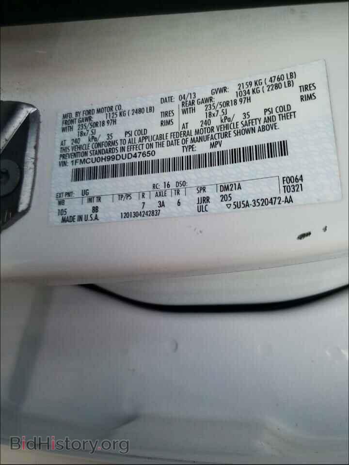 2013 FORD ESCAPE - VIN: 1FMCU0H99DUD47650 - Фото 10