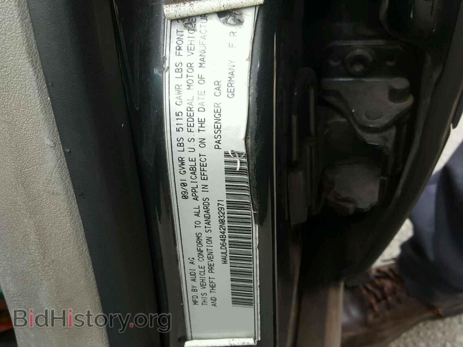 2002 AUDI A6 - VIN: WAULD64B42N032971 - Фото 10