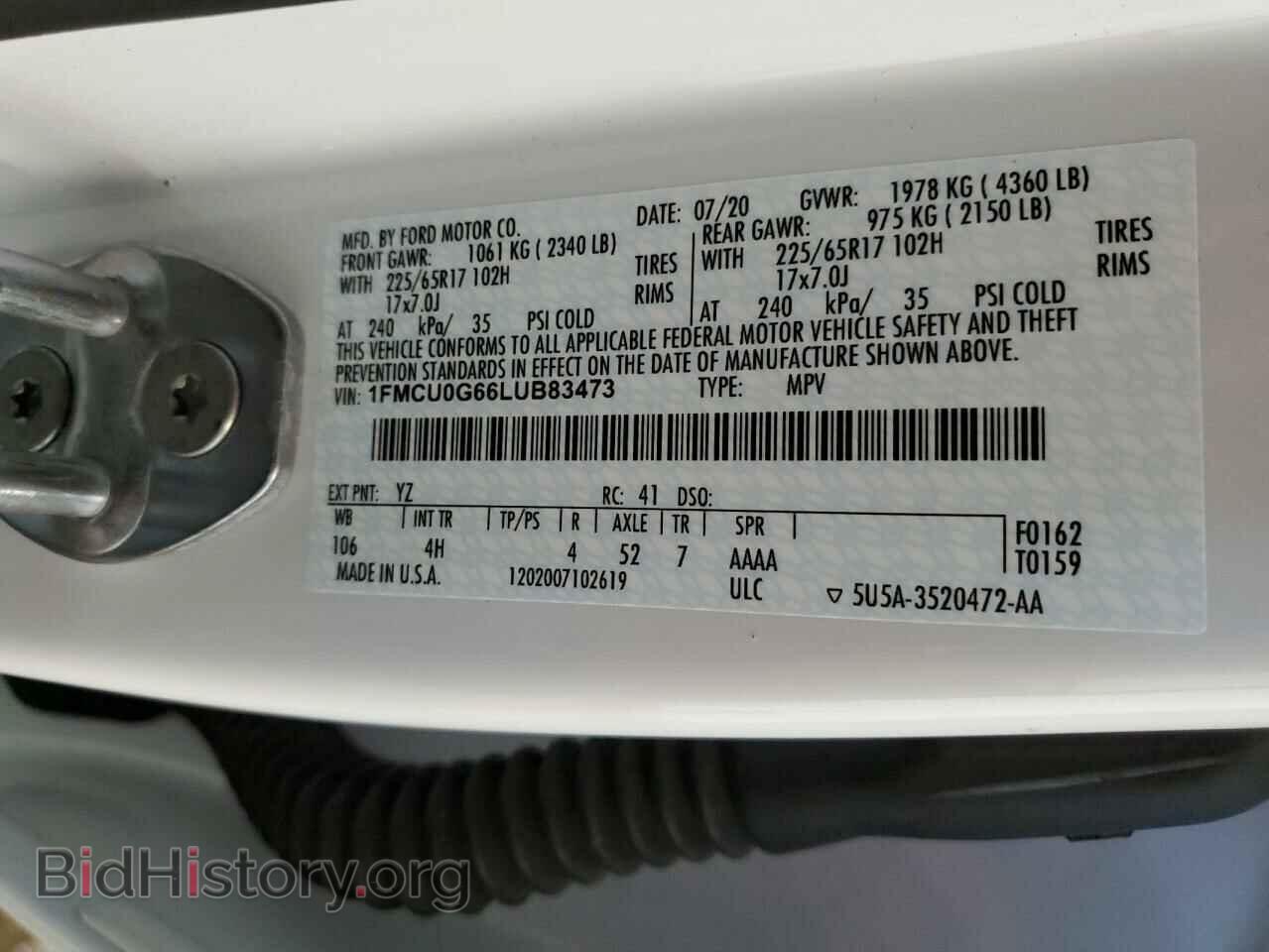 2020 FORD ESCAPE - VIN: 1FMCU0G66LUB83473 - Фото 12