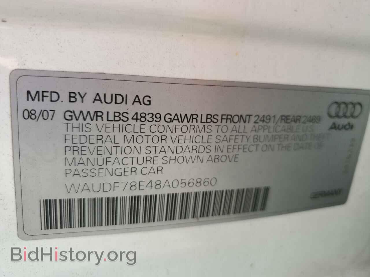 2008 AUDI A4 - VIN: WAUDF78E48A056860 - Фото 10