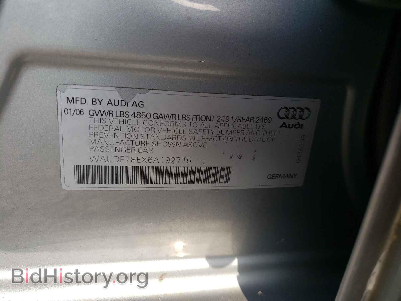 2006 AUDI A4 - VIN: WAUDF78EX6A192715 - Фото 10