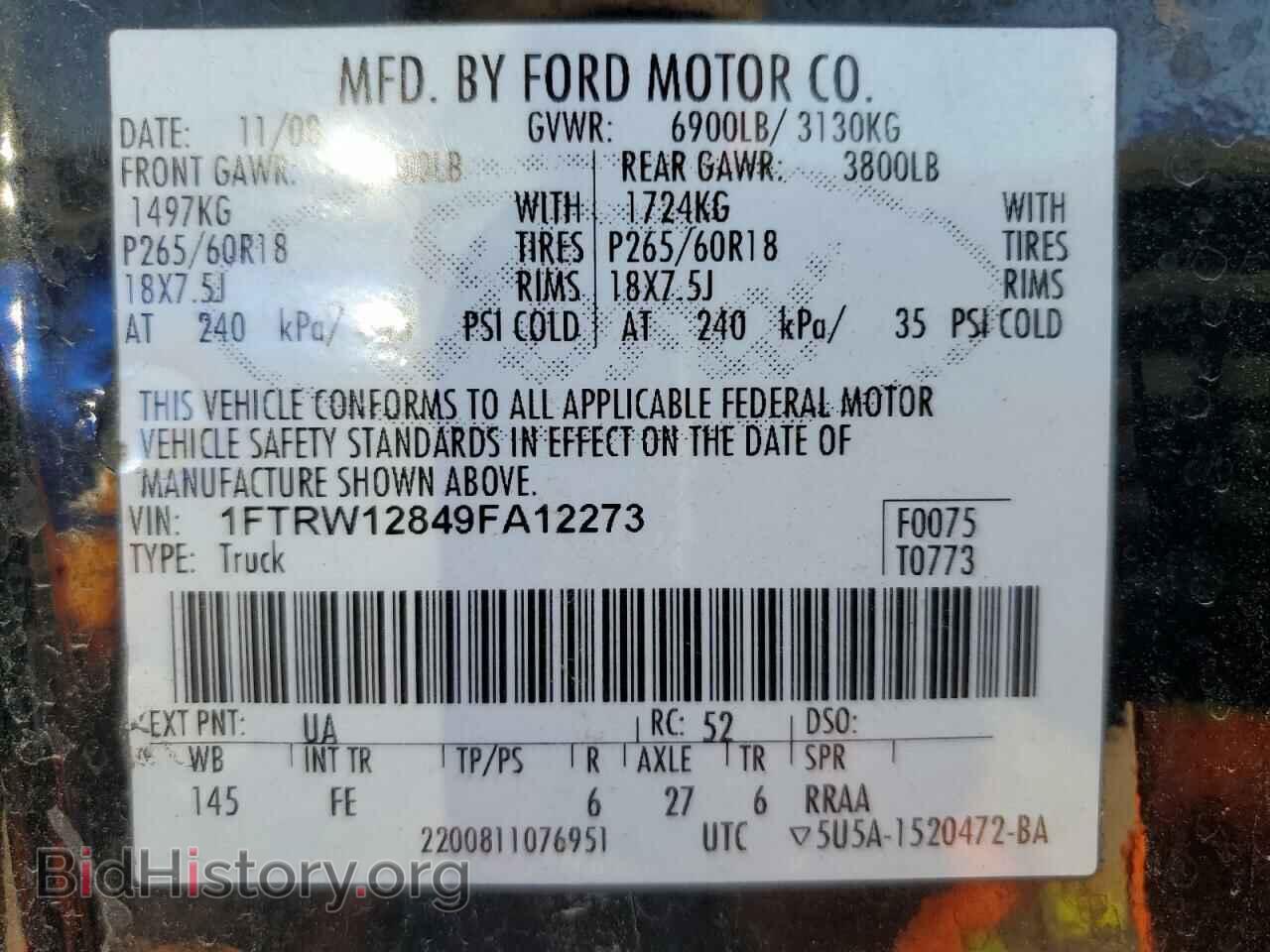 2009 FORD F-150 - VIN: 1FTRW12849FA12273 - Фото 12