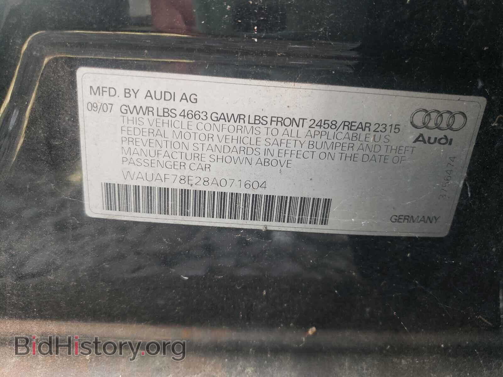 2008 AUDI A4 - VIN: WAUAF78E28A071604 - Фото 10