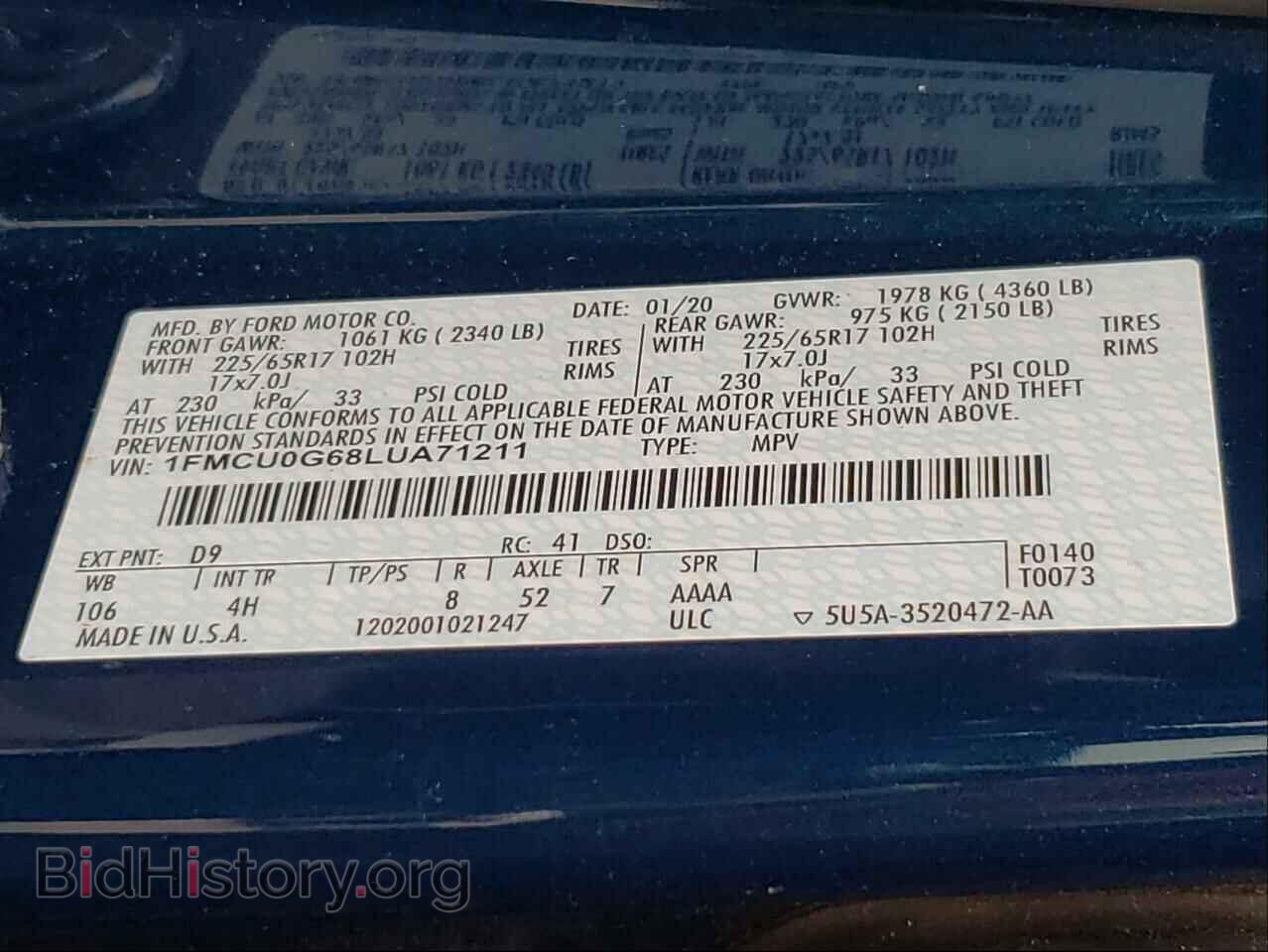 2020 FORD ESCAPE - VIN: 1FMCU0G68LUA71211 - Фото 10