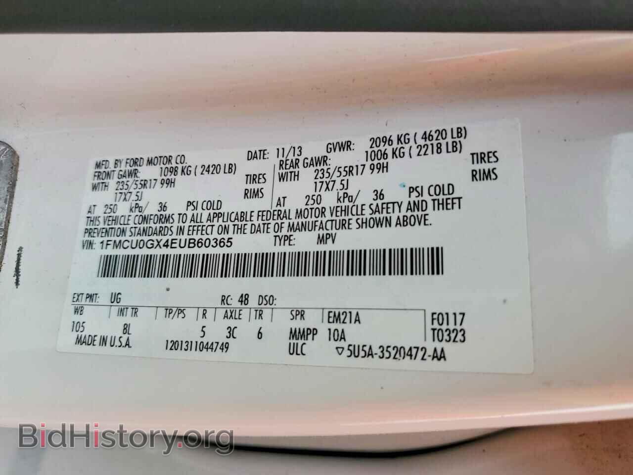 2014 FORD ESCAPE - VIN: 1FMCU0GX4EUB60365 - Фото 13