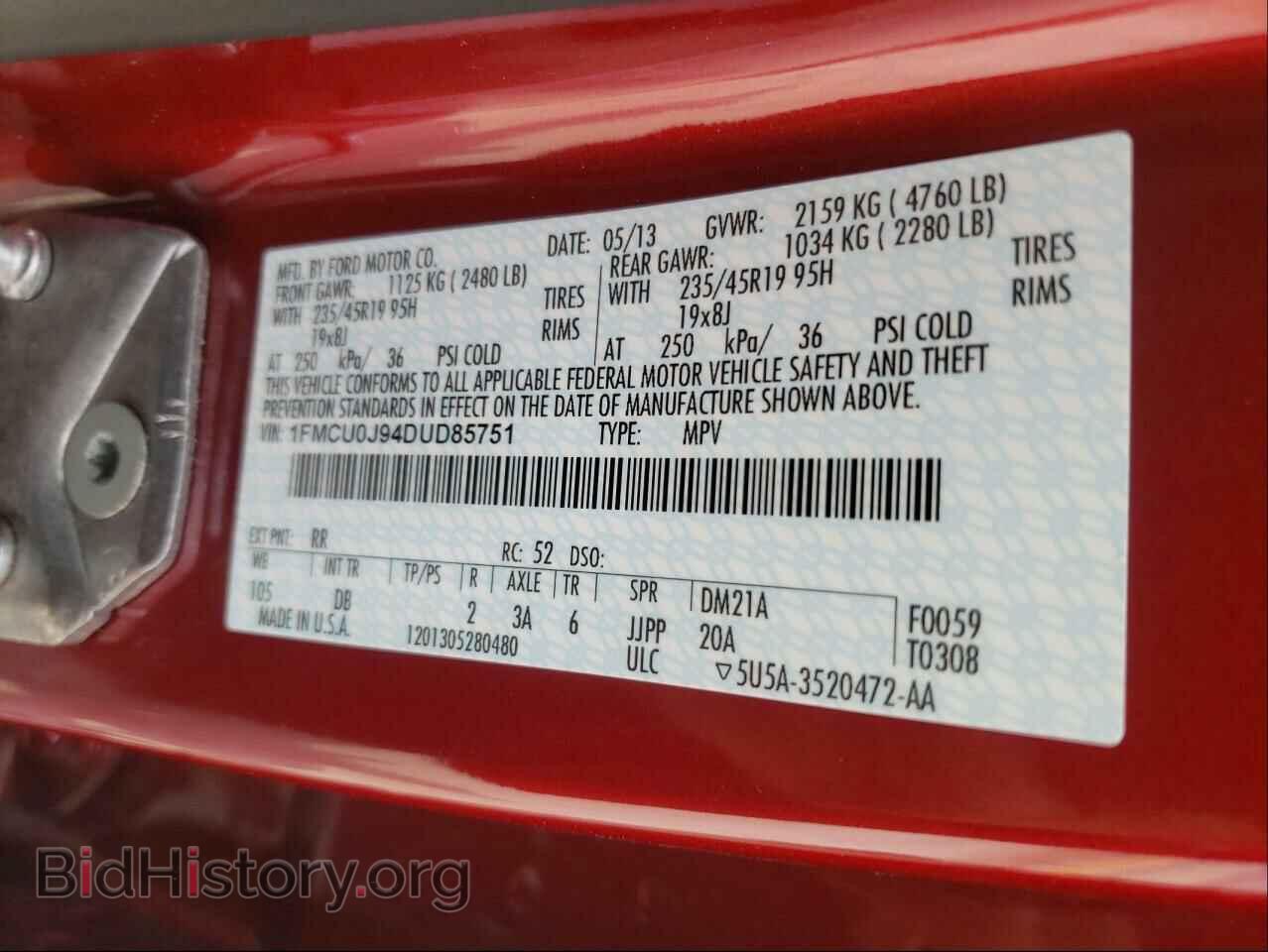 2013 FORD ESCAPE - VIN: 1FMCU0J94DUD85751 - Фото 10