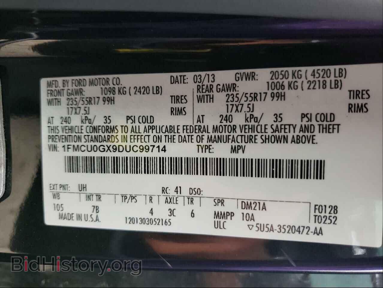 2013 FORD ESCAPE - VIN: 1FMCU0GX9DUC99714 - Фото 10