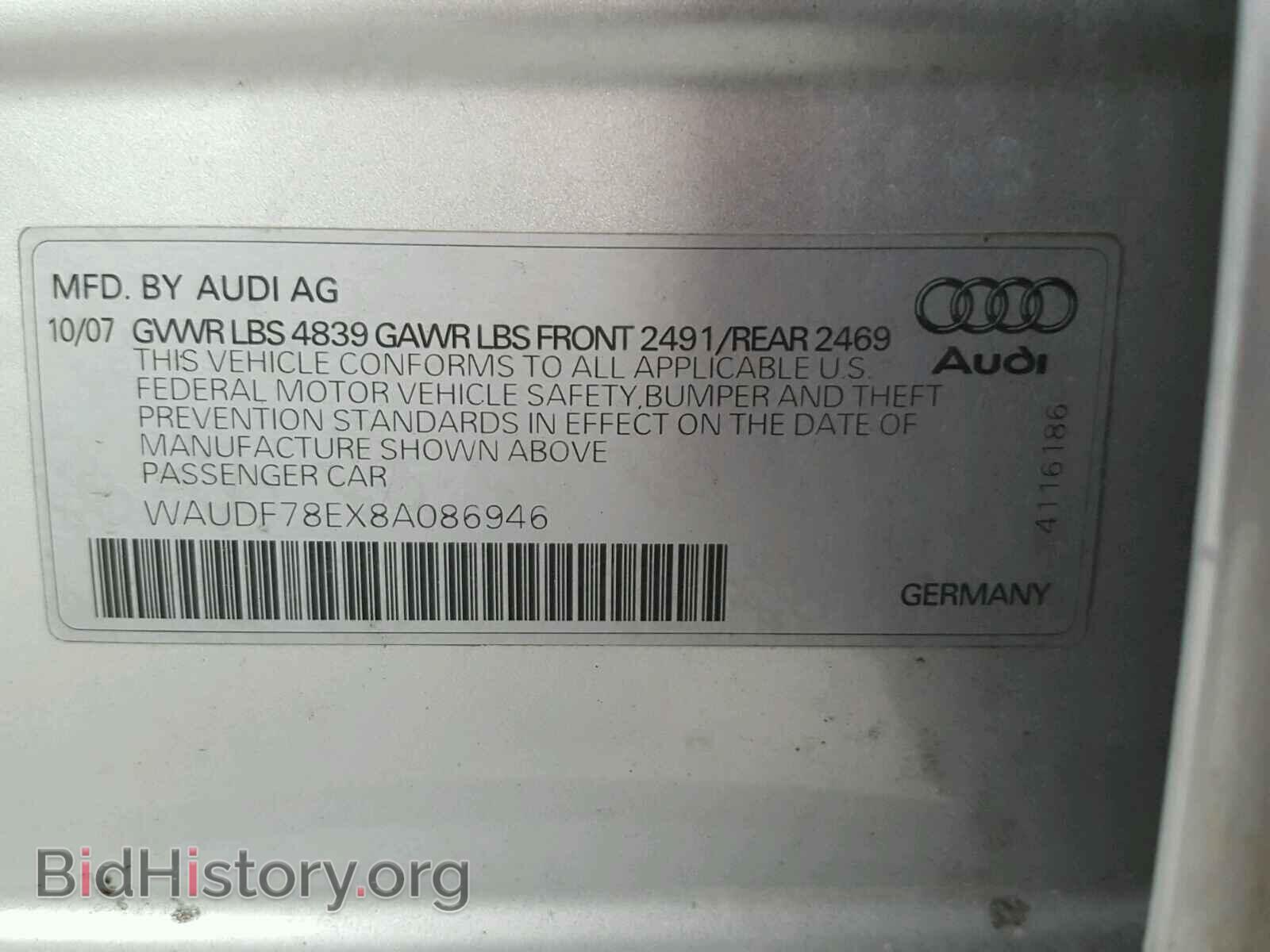 2008 AUDI A4 - VIN: WAUDF78EX8A086946 - Фото 10
