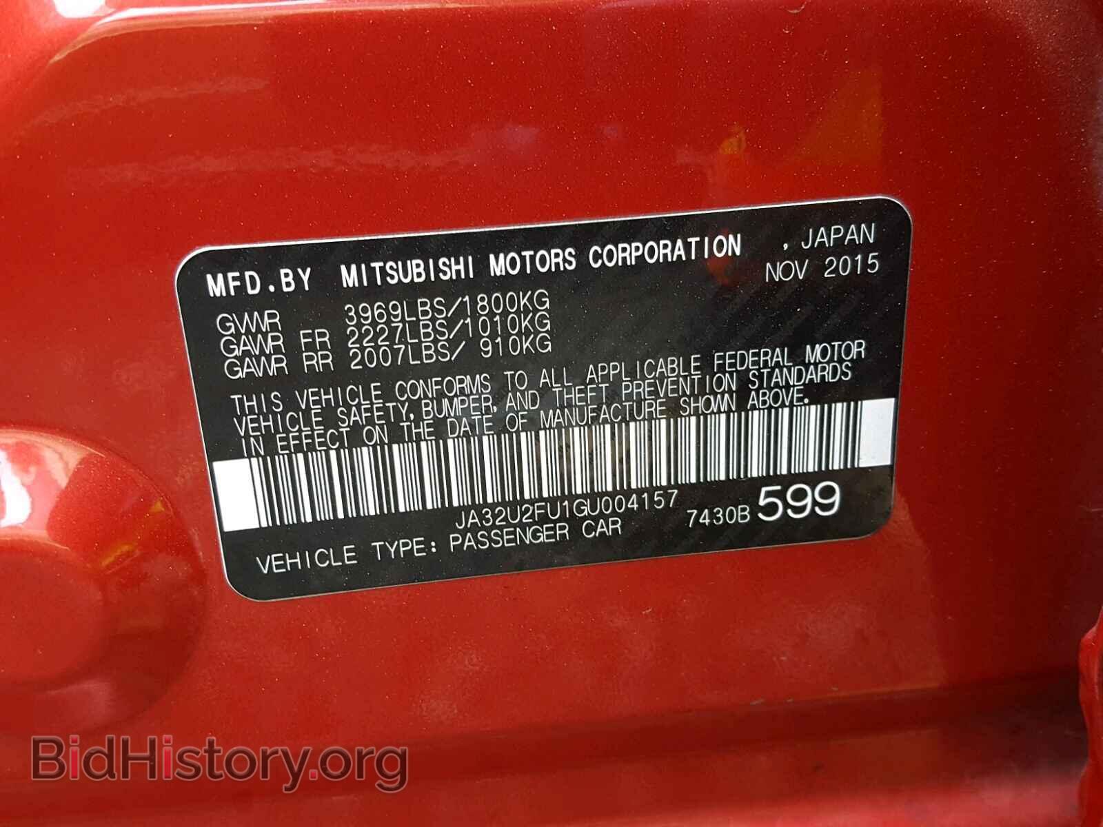 2016 MITSUBISHI LANCER - VIN: JA32U2FU1GU004157 - Фото 10