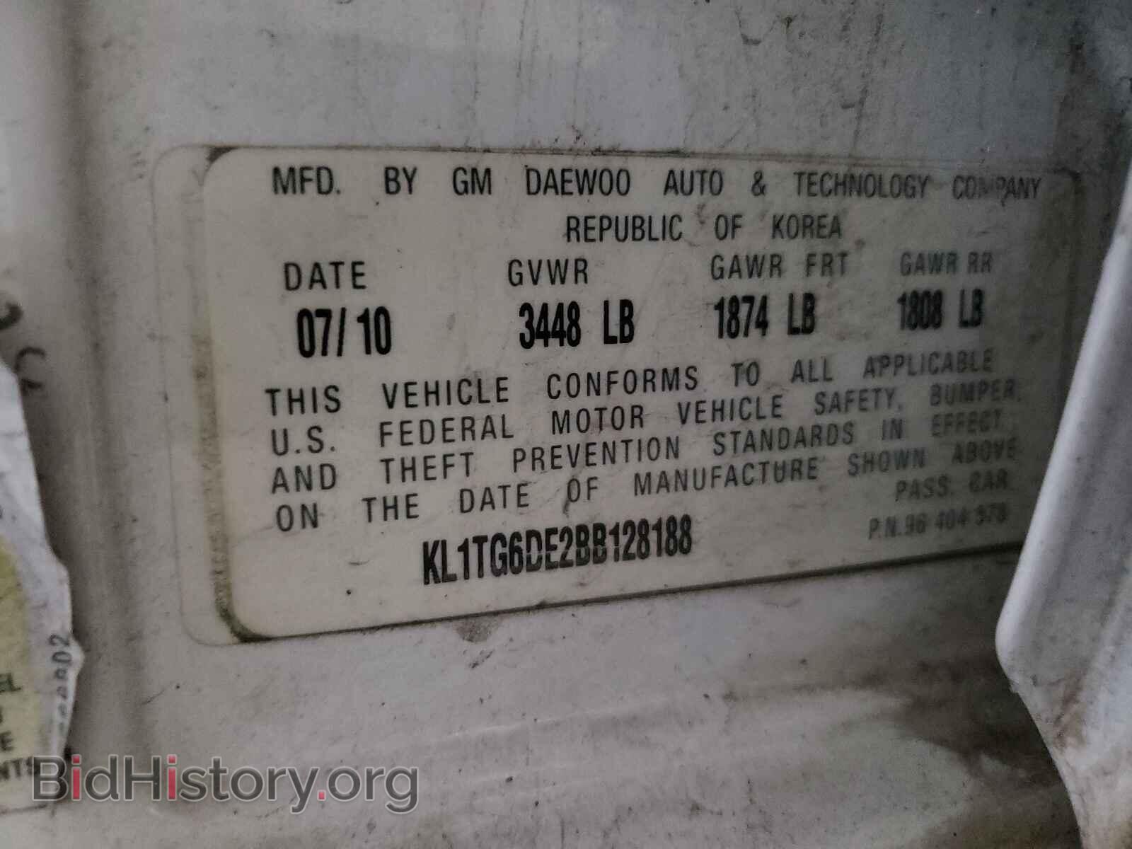 2011 CHEVROLET AVEO - VIN: KL1TG6DE2BB128188 - Фото 10