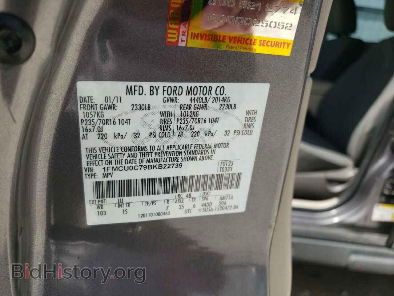 2011 FORD ESCAPE - VIN: 1FMCU0C79BKB22739 - Фото 10