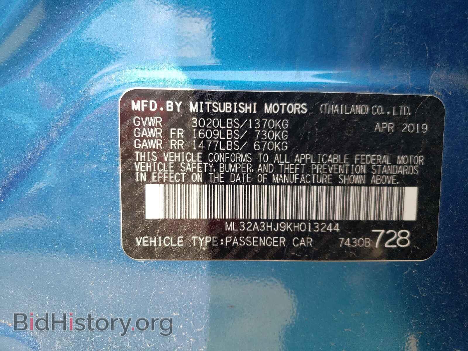 2019 MITSUBISHI MIRAGE - VIN: ML32A3HJ9KH013244 - Фото 10