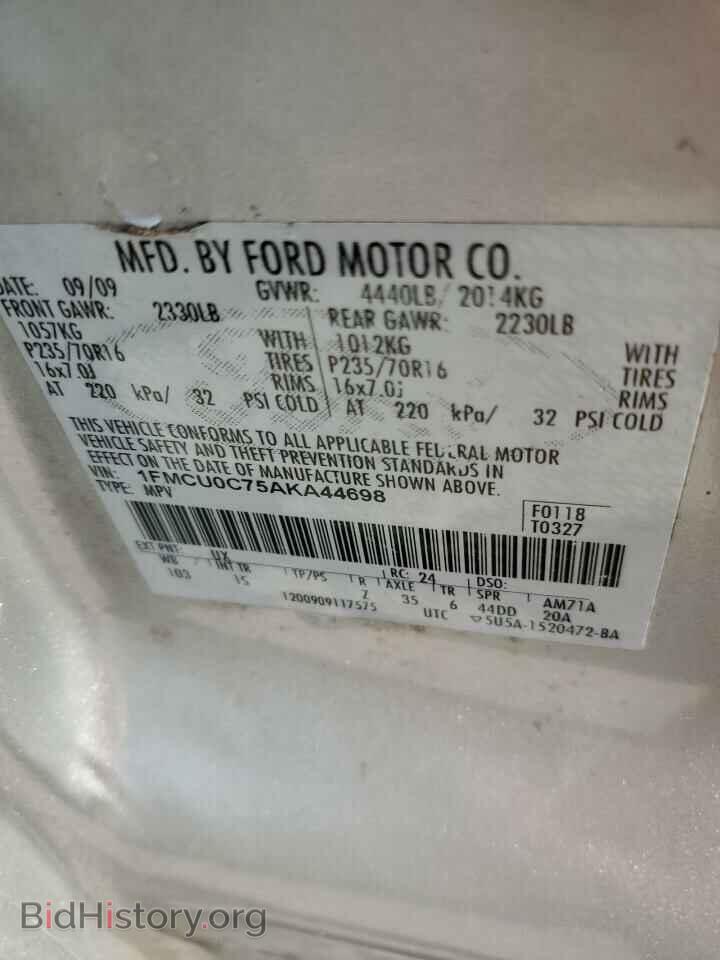 2010 FORD ESCAPE - VIN: 1FMCU0C75AKA44698 - Фото 13
