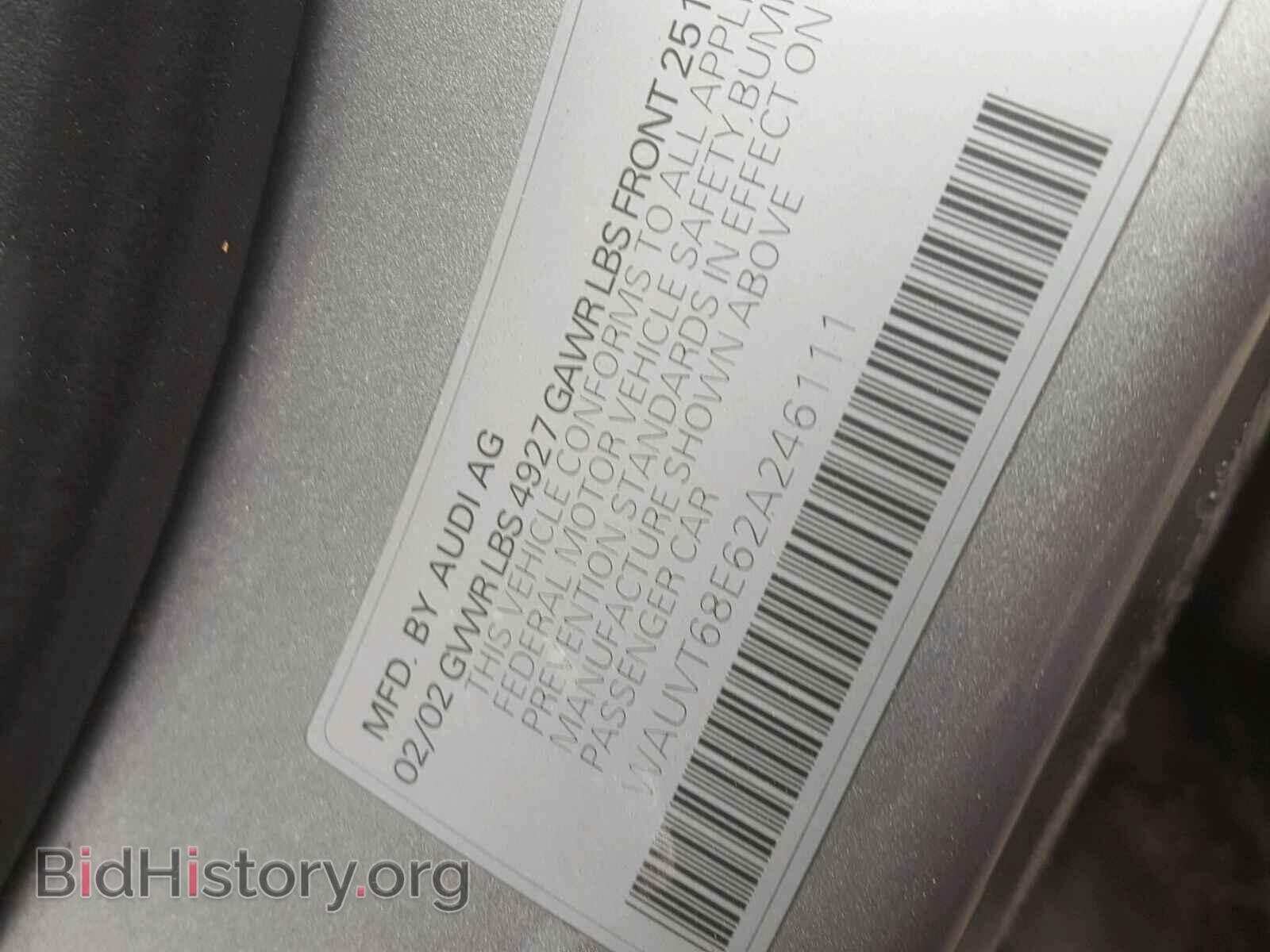 2002 AUDI A4 - VIN: WAUVT68E62A246111 - Фото 10