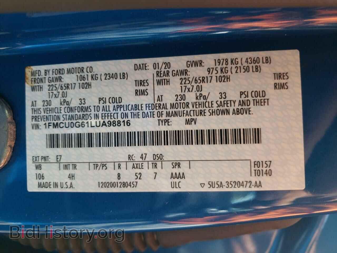 2020 FORD ESCAPE - VIN: 1FMCU0G61LUA98816 - Фото 10