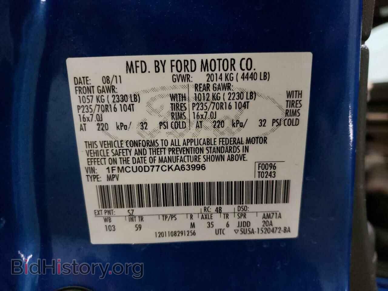 2012 FORD ESCAPE - VIN: 1FMCU0D77CKA63996 - Photo 10