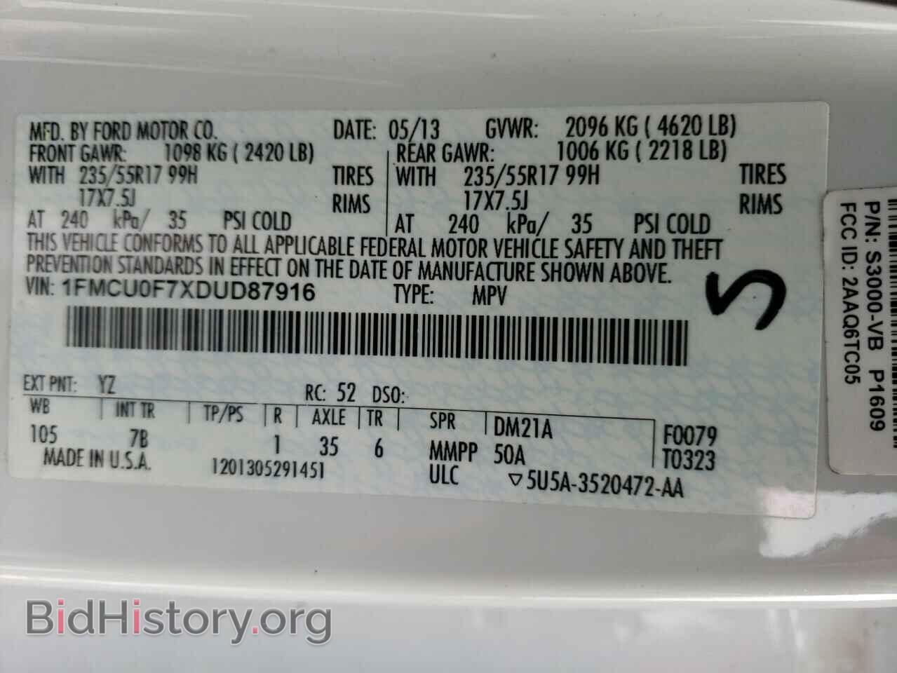 2013 FORD ESCAPE - VIN: 1FMCU0F7XDUD87916 - Фото 13
