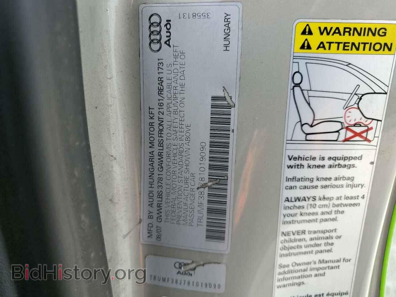 2008 AUDI TT - VIN: TRUMF38J781019090 - Фото 10