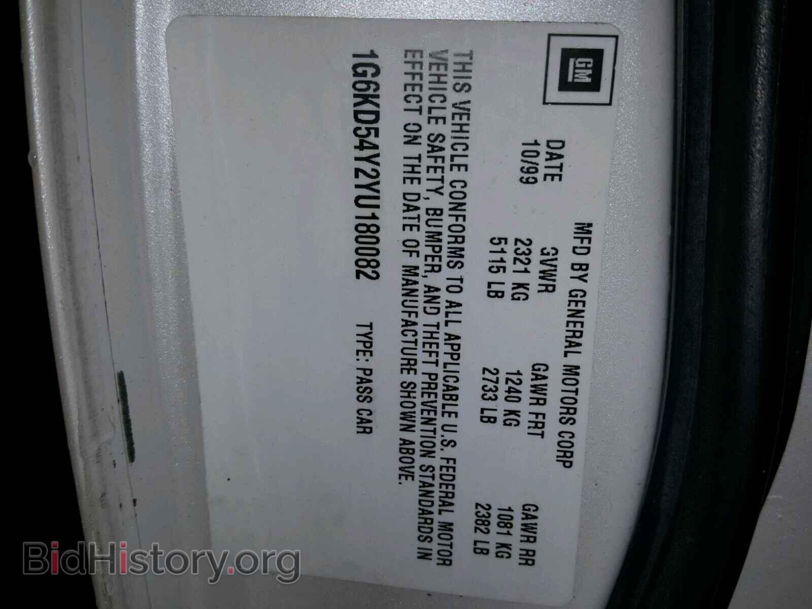 2000 CADILLAC DEVILLE - VIN: 1G6KD54Y2YU180082 - Фото 10