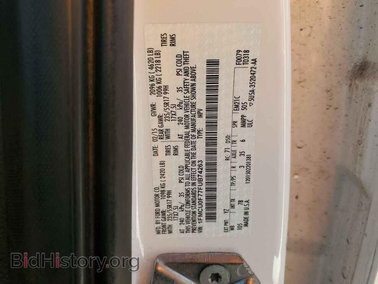2015 FORD ESCAPE - VIN: 1FMCU0F77FUB74263 - Фото 13