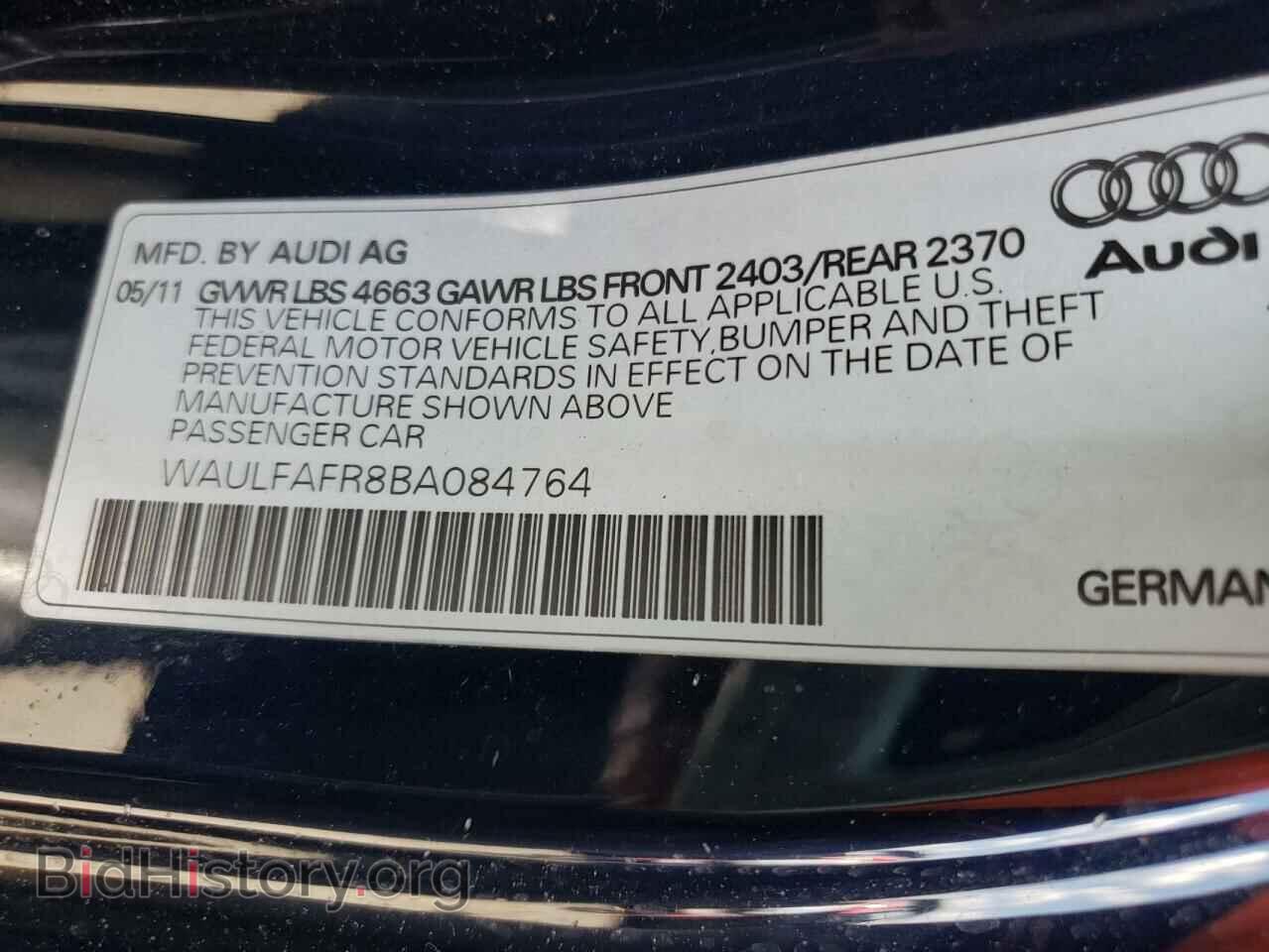 2011 AUDI A5 - VIN: WAULFAFR8BA084764 - Фото 10