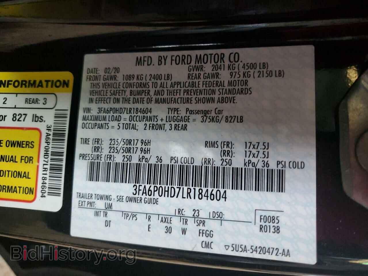 2020 FORD FUSION - VIN: 3FA6P0HD7LR184604 - Фото 13