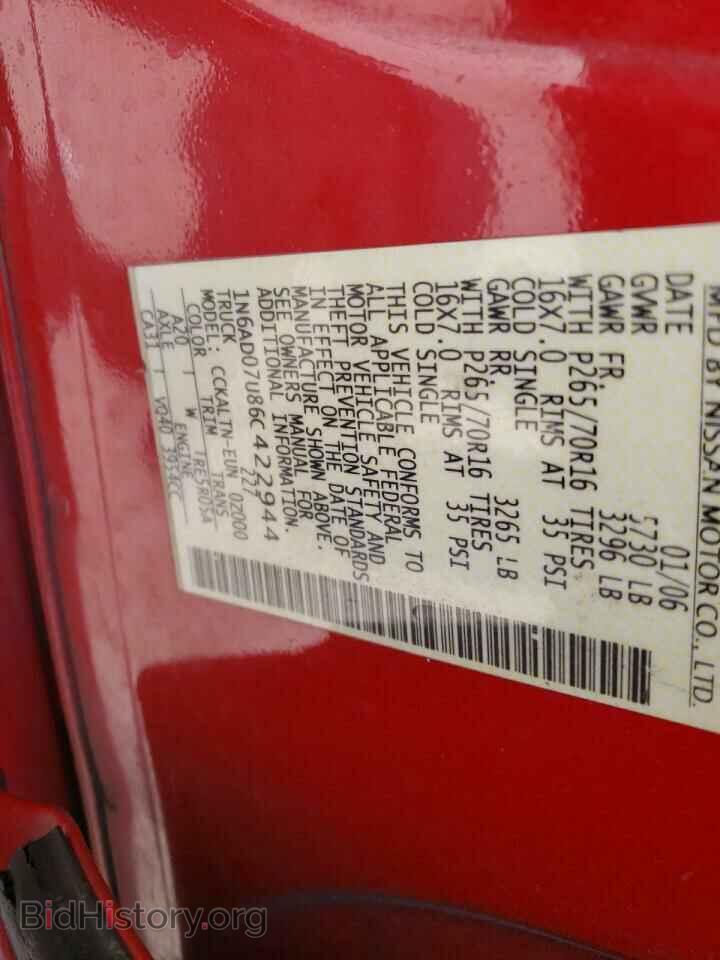 2006 NISSAN FRONTIER - VIN: 1N6AD07U86C422944 - Фото 10