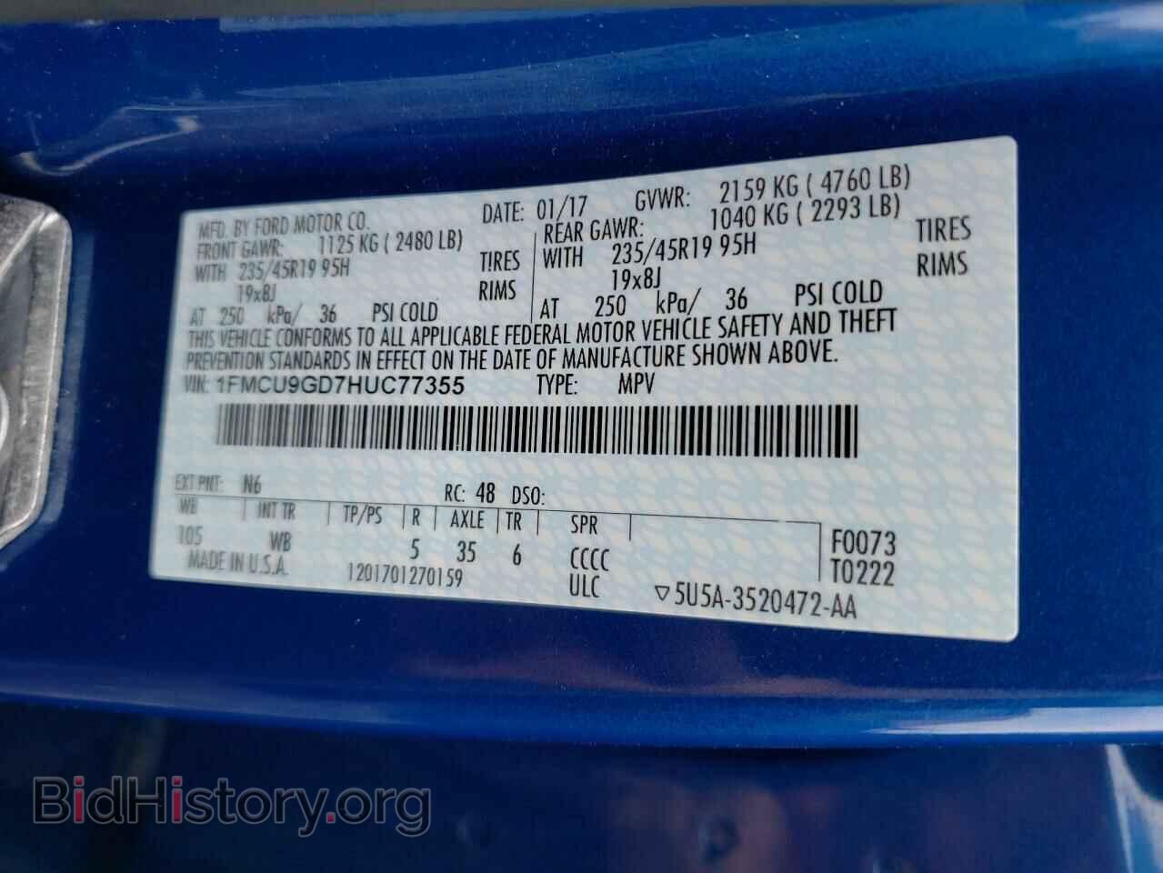 2017 FORD ESCAPE - VIN: 1FMCU9GD7HUC77355 - Фото 10