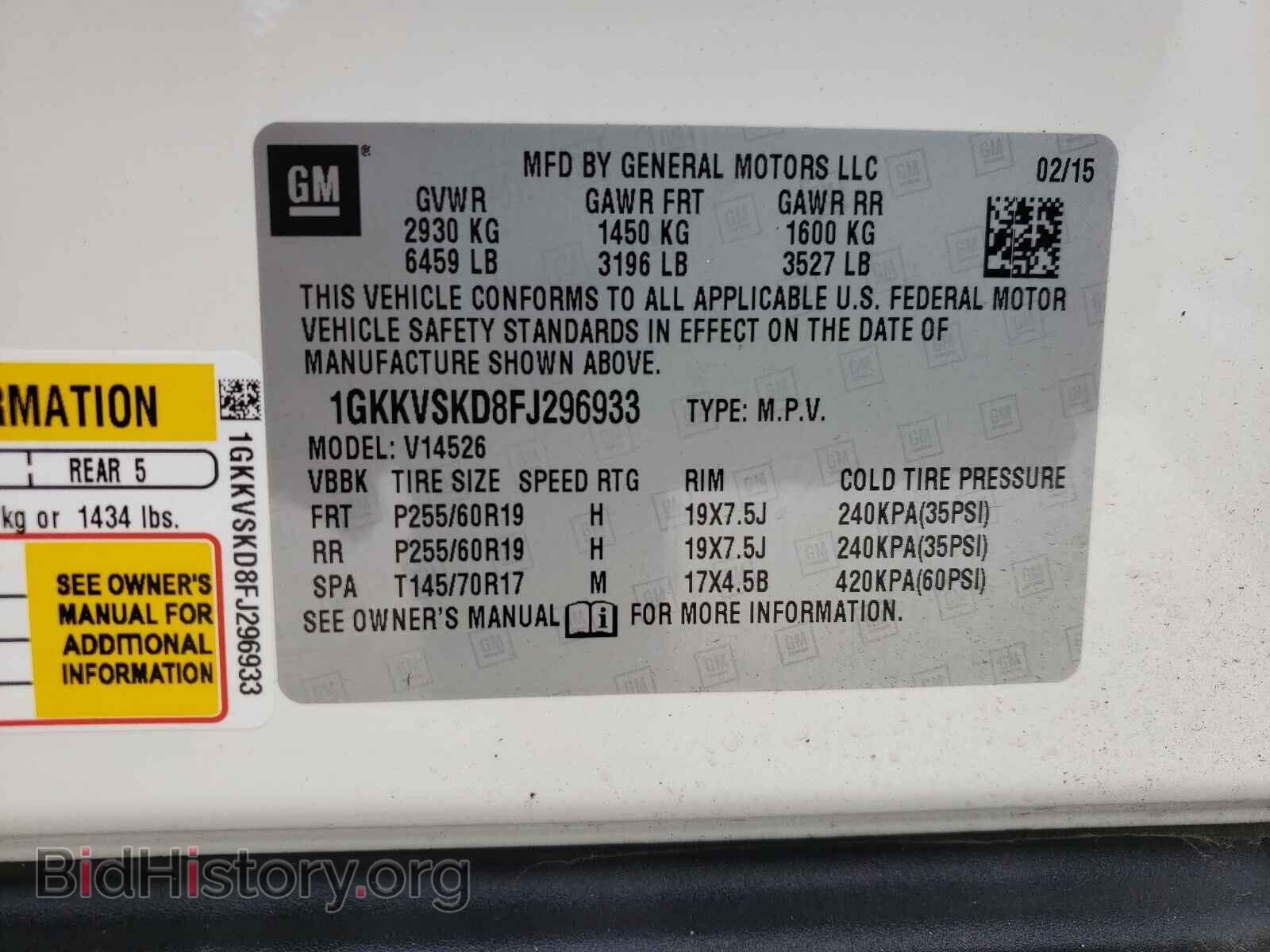 2015 GMC ACADIA - VIN: 1GKKVSKD8FJ296933 - Фото 10