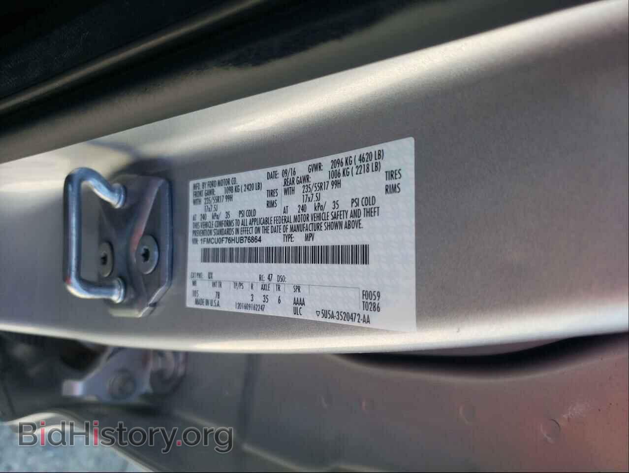 2017 FORD ESCAPE - VIN: 1FMCU0F76HUB76864 - Фото 10