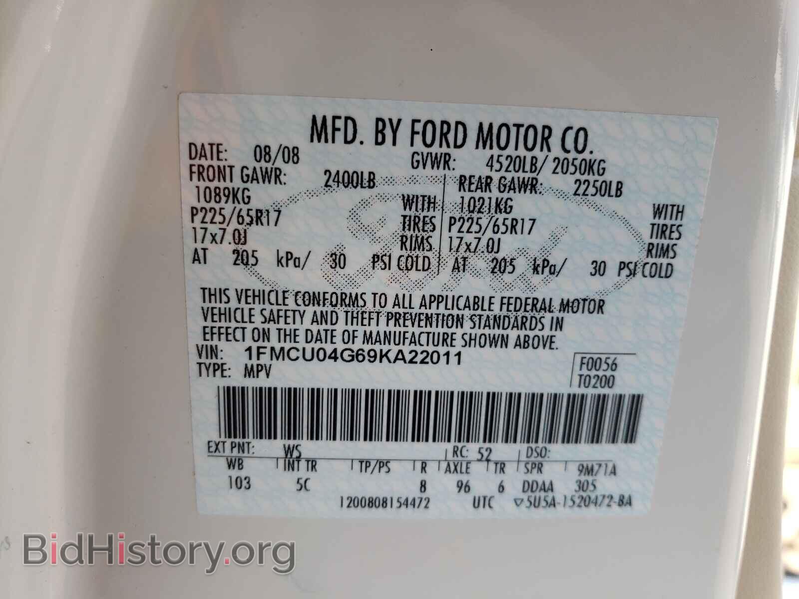 2009 FORD ESCAPE - VIN: 1FMCU04G69KA22011 - Фото 10