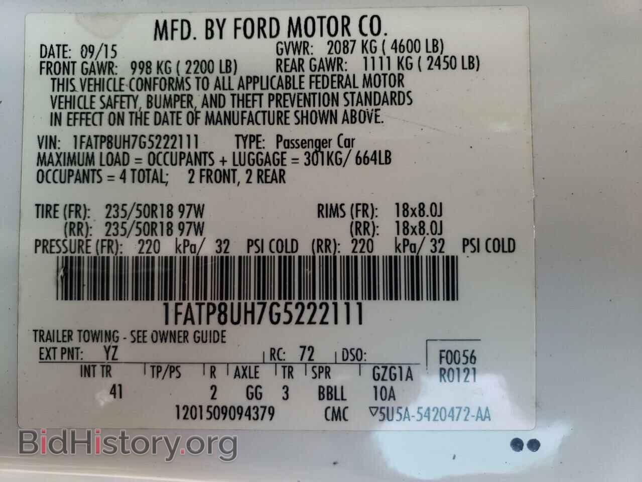 2016 FORD MUSTANG - VIN: 1FATP8UH7G5222111 - Фото 10