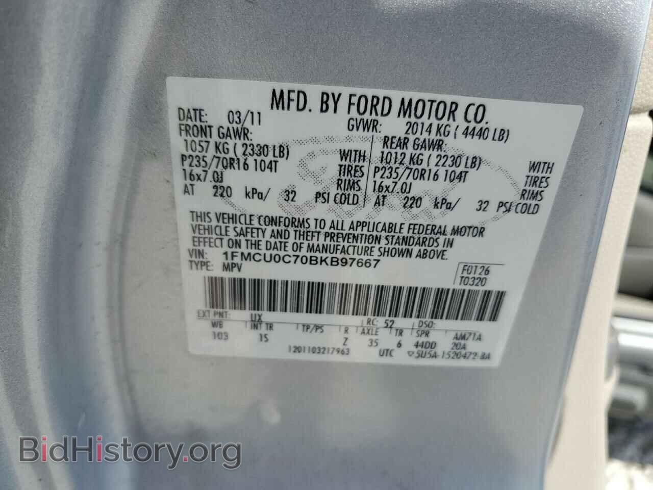 2011 FORD ESCAPE - VIN: 1FMCU0C70BKB97667 - Фото 14