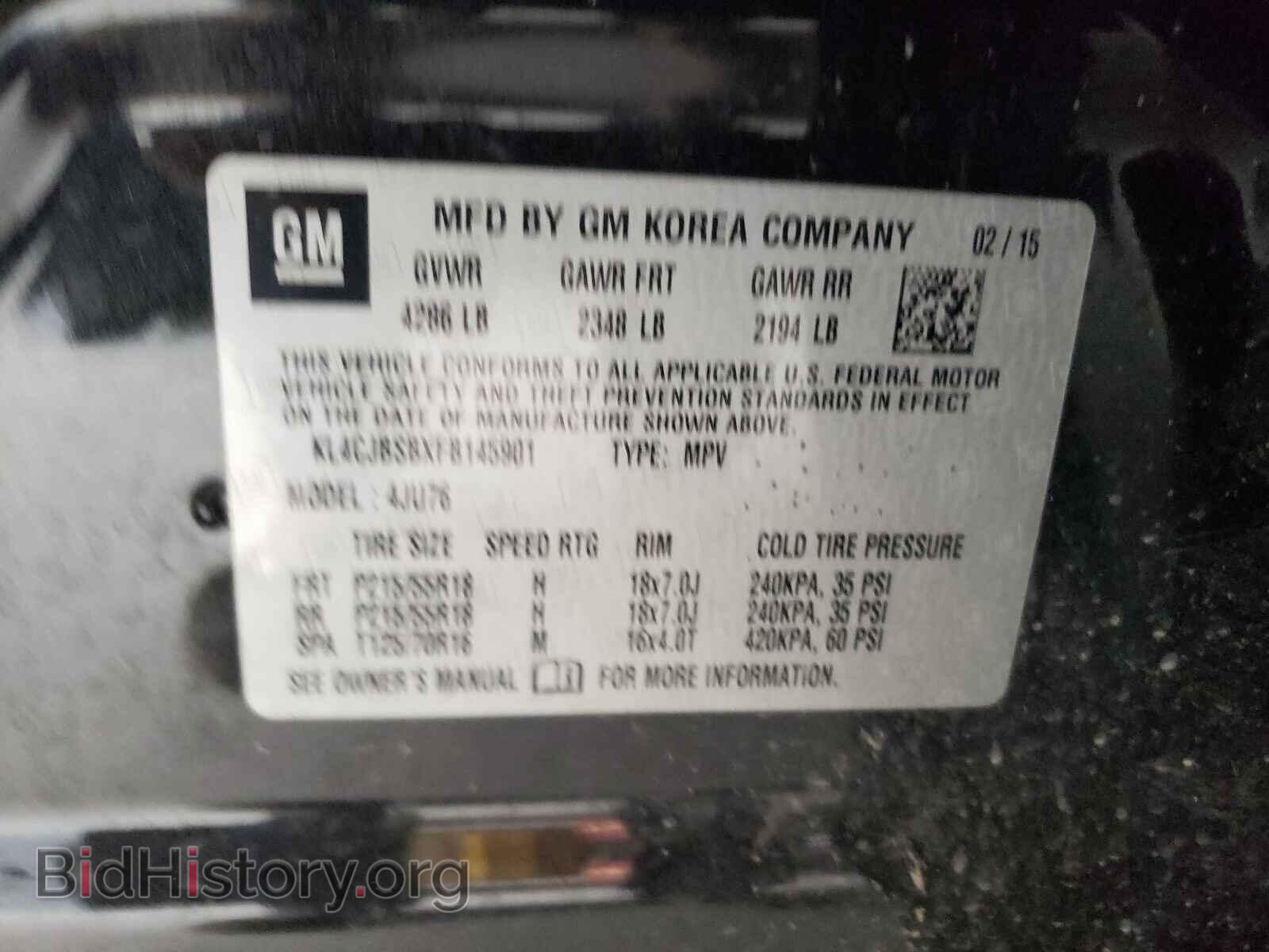 2015 BUICK ENCORE - VIN: KL4CJBSBXFB145901 - Фото 10