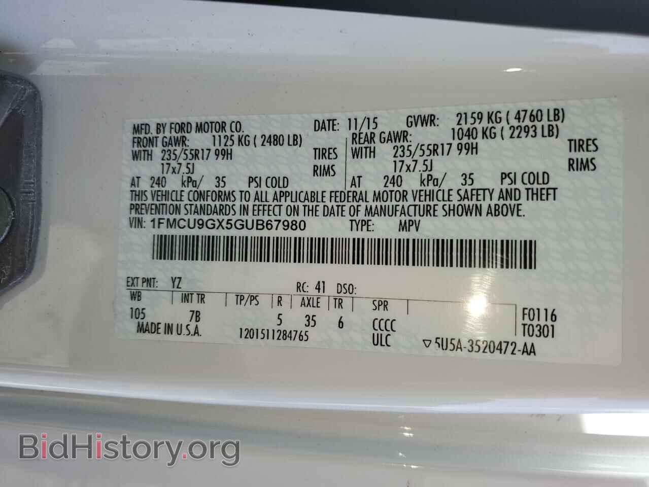 2016 FORD ESCAPE - VIN: 1FMCU9GX5GUB67980 - Photo 13