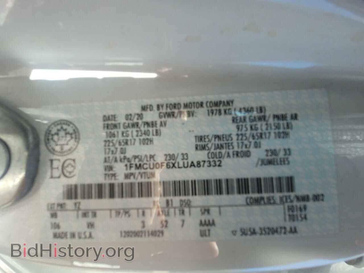 2020 FORD ESCAPE - VIN: 1FMCU0F6XLUA87332 - Фото 10