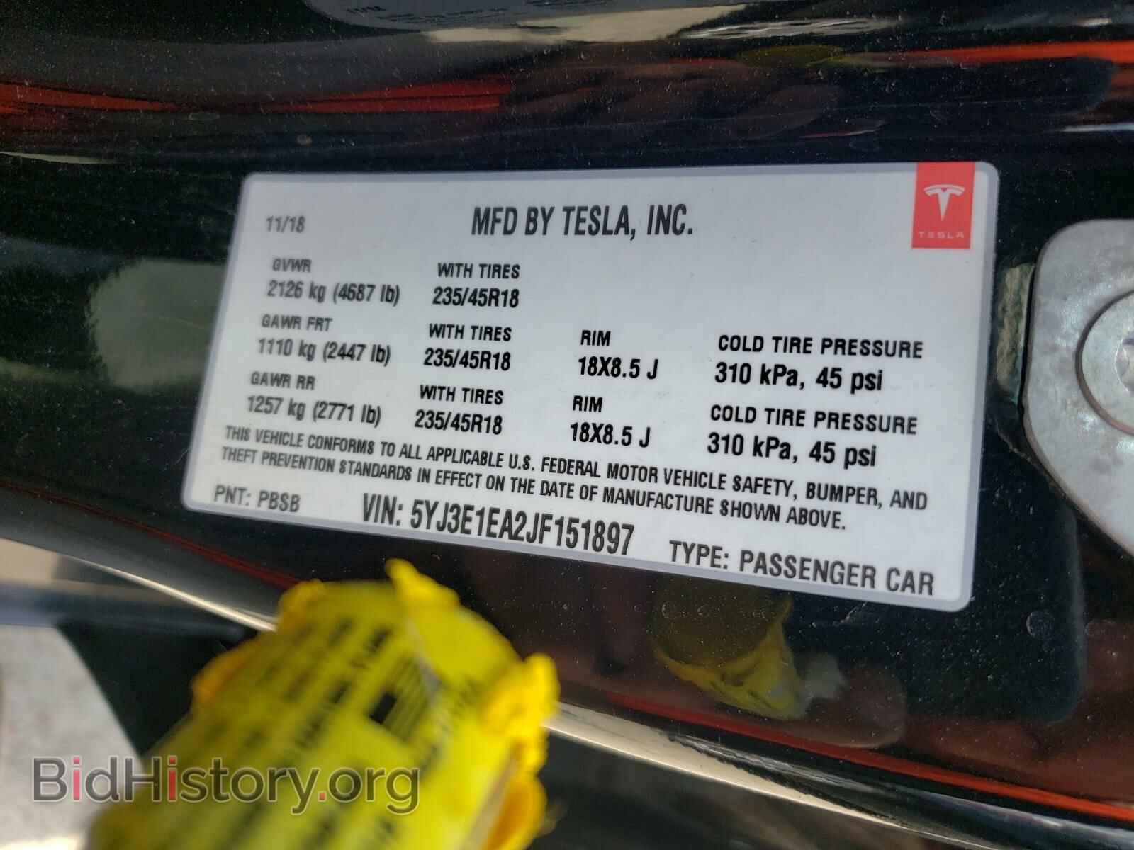 2018 TESLA MODEL 3 - VIN: 5YJ3E1EA2JF151897 - Фото 10