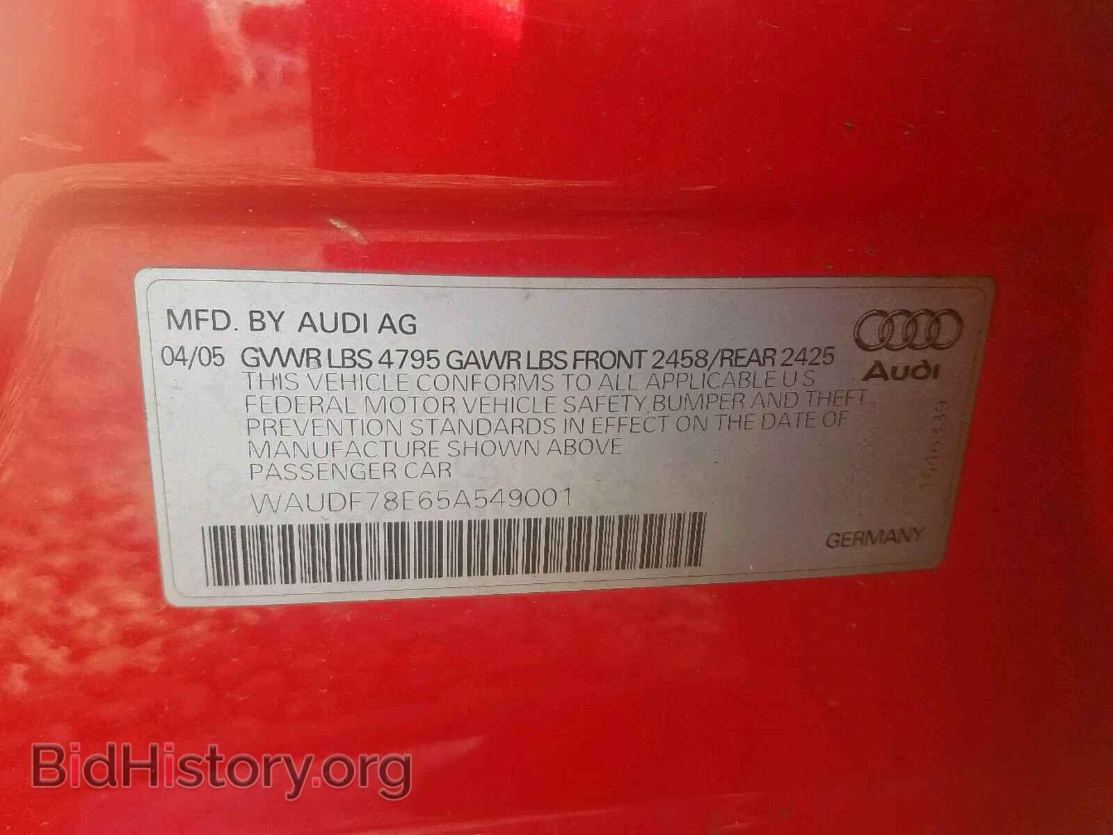 2005 AUDI A4 - VIN: WAUDF78E65A549001 - Фото 10